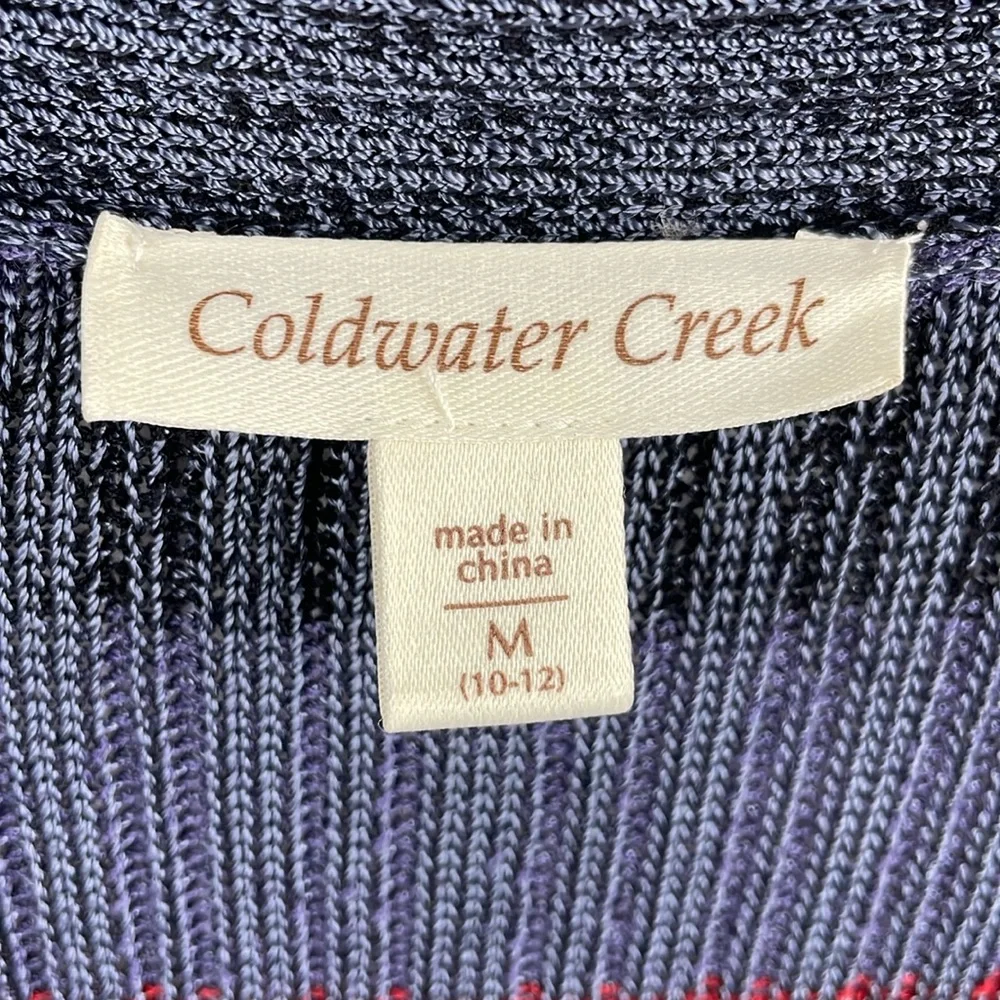 Y2k Coldwater Creek Indigo Stripe Cardigan Sweater Size Medium 10 12 NWT